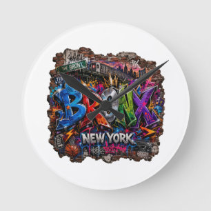 Bronx New York urbane Graffiti-Straßenkunst Runde Wanduhr