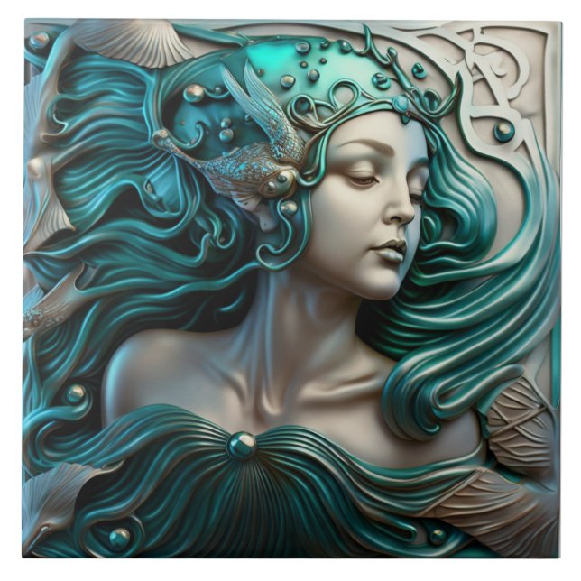 Bronze 3D-Effekt Mermaid Keramik Tile Fliese (Vorderseite)