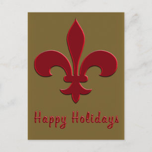Bronze and Deep Red Fleur de Lis Holiday Cards Feiertagspostkarte