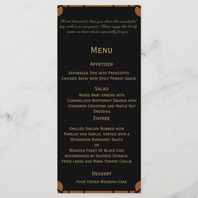 Bronze Art Deco Menükarte (Vorderseite)