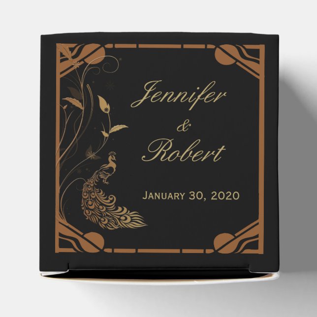 Bronze Art Deco Peacock and Floral W edding Favor  Geschenkschachtel (Oben)