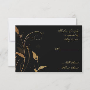 Bronze Art-Deco-Pfau und florale Antwortkarte RSVP Karte