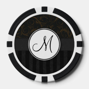 Bronze auf schwarzen floralen Schwaden, Streifen u Pokerchips