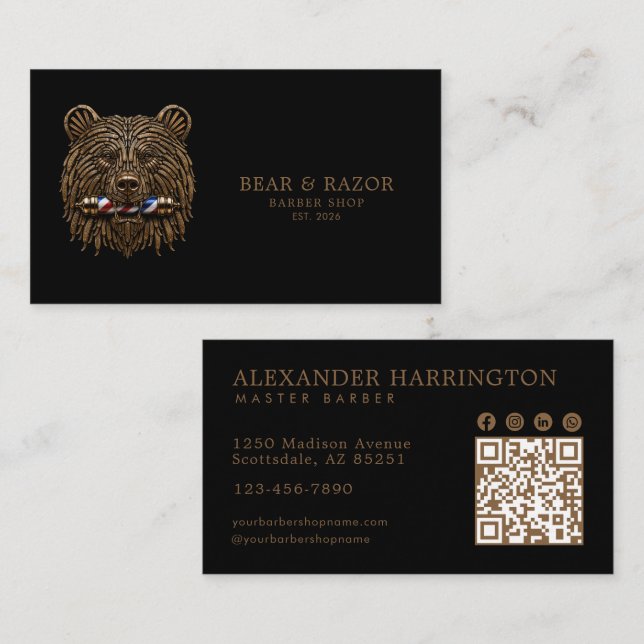 Bronze Bear Professional Friseursalon QR-Code Visitenkarte (Vorne/Hinten)