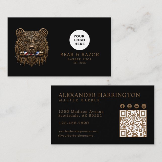 Bronze Bear Professional Friseursalon QR-Code Visitenkarte (Vorne/Hinten)