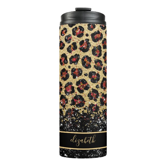 Bronze Black and Gold Leopard Thermal Tumbler Thermosbecher (Vorderseite)