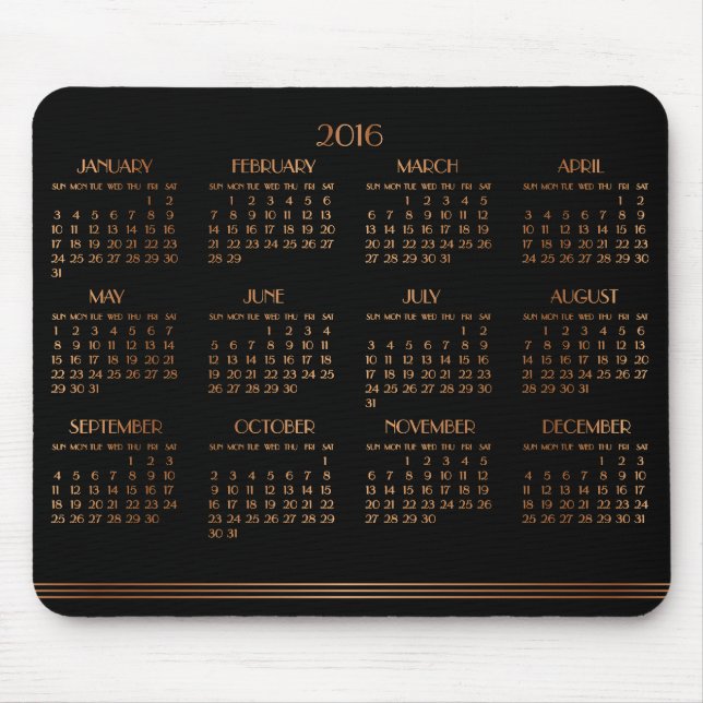 Bronze Black Art Deco Kalender 2016 Mouse Pad Mousepad (Vorne)