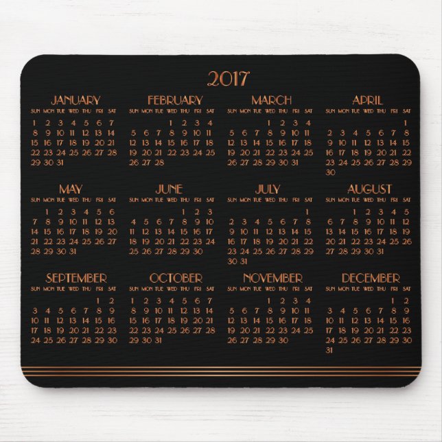 Bronze Black Art Deco Kalender 2017 Mouse Pad Mousepad (Vorne)