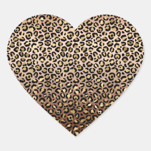 Bronze Black Gold Ombre Leopard Print Herz-Aufkleber