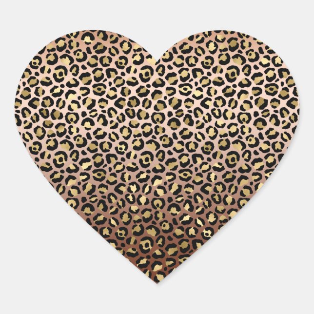 Bronze Black Gold Ombre Leopard Print Herz-Aufkleber (Vorderseite)