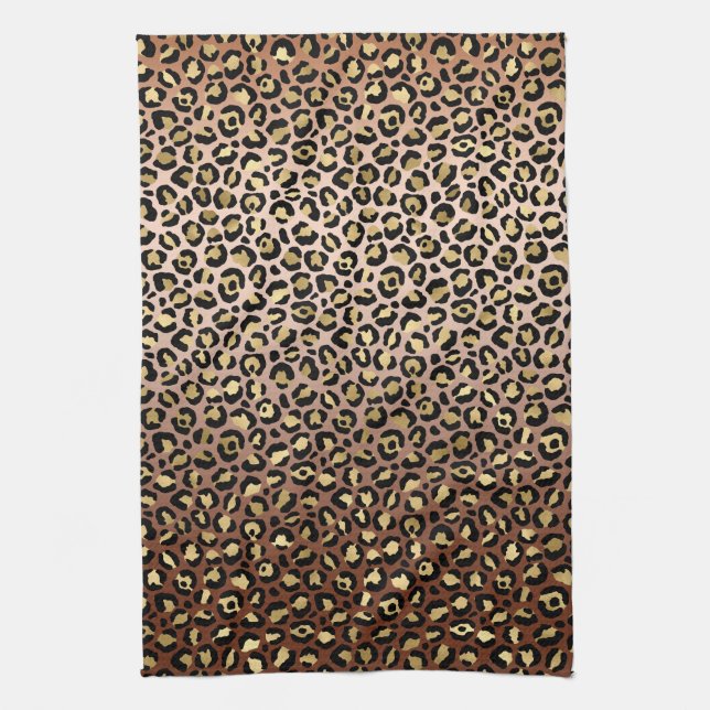 Bronze Black Gold Ombre Leopardrucke           Geschirrtuch (Vertikal)