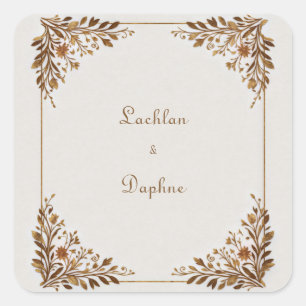 Bronze-Blatt Metallic Gold Rahmen Hochzeit Quadratischer Aufkleber