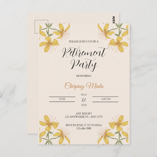 Bronze-Blumenrente Invitative Postkarte (Vorne/Hinten)