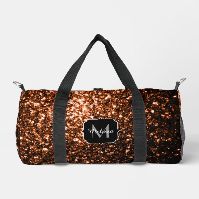 Bronze braun falscher Glitter Glanz Monogramm Duffle Bag (Vorderseite)