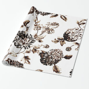 Bronze Braun Vintage Botanical Florales Toile Geschenkpapier