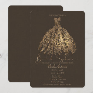 Bronze Braune Botanische Blätter Brautkleid Dusche Einladung