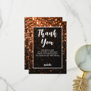 Bronze braune Glitzern Sweet 16 elegante Schrift Dankeskarte