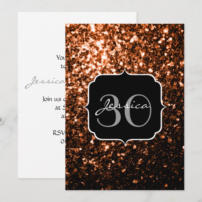 Bronze-braune Imitate Glitzer glänzen Monogramm Einladung (Vorne/Hinten)
