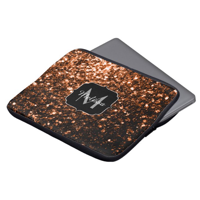 Bronze-braune Imitate Glitzer glänzen Monogramm Laptopschutzhülle (Vorne Oben)