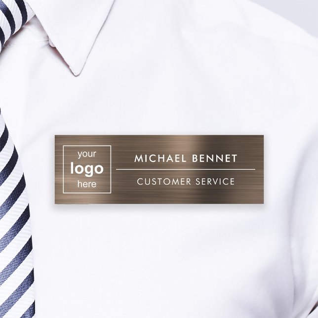 Bronze-Brown-Beruflich-Geschäft mit benutzerdefini Namensschild (Custom Logo Bronze Brown Professional Business Name Tag)