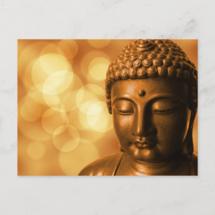 Bronze-Buddha-Statue mit Golden Bokeh-Hintergrund Postkarte