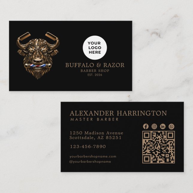 Bronze Buffalo Professional Friseursalon QR-Code Visitenkarte (Vorne/Hinten)