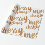 Bronze Calligraphy Frohe Weihnachten Geschenkpapier<br><div class="desc">Bronze- und Weißverpackungspapier mit Frohen Weihnachten in einem kalligraphischen Schriftart geschrieben. Hinweis: Die Bronze ist nur eine gedruckte Bronzefarbene.</div>