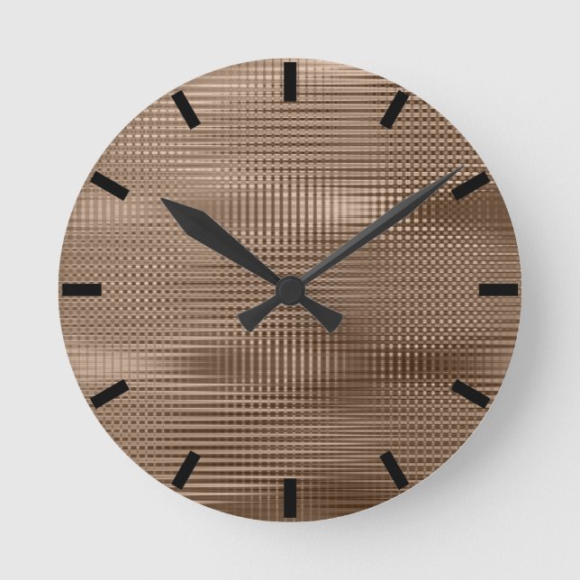 Bronze Coffee Minimal Metallic Grill Streifen schw Runde Wanduhr (Vorderseite)