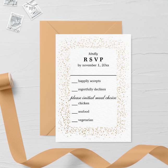 Bronze Confetti Burst Wedding RSVP Card (Von Creator hochgeladen)