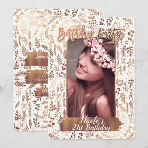 Bronze Copper Gold Modern Birthday Party Foto Einladung