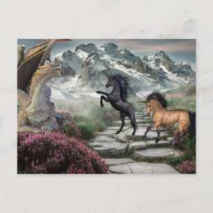Bronze Dragon Unicorn Fantasie Postkarte