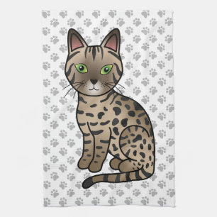Bronze Egyptian Mau Süße Cartoon-Katze Illustratio Geschirrtuch