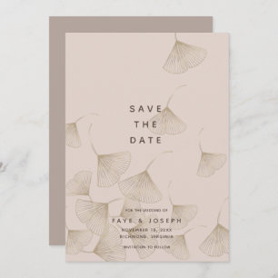 Bronze Ginkgo Blätter Rosa Beige Save the Date Kar Einladung