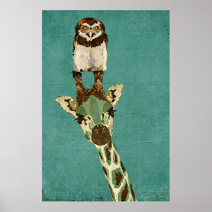 Bronze Giraffe & Owl Art Poster