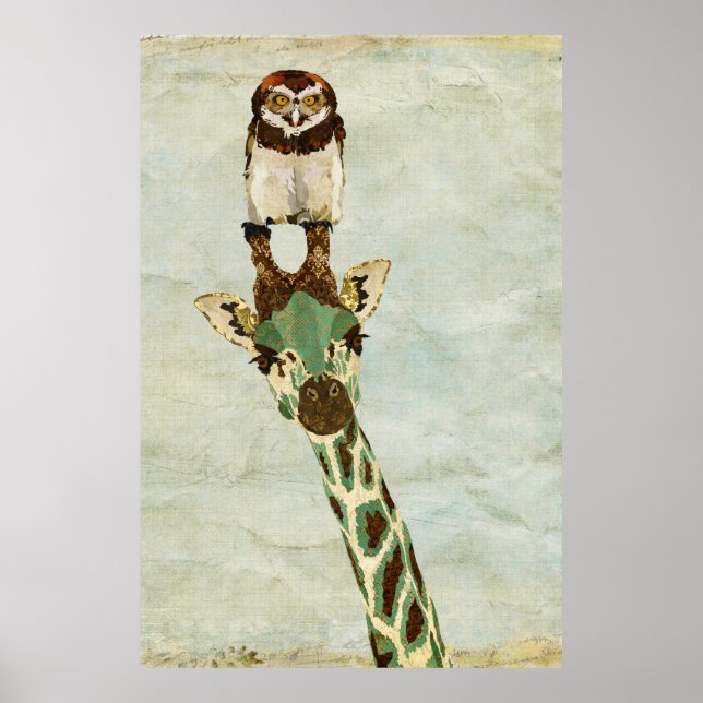 Bronze Giraffe & Owl Art Poster (Vorne)