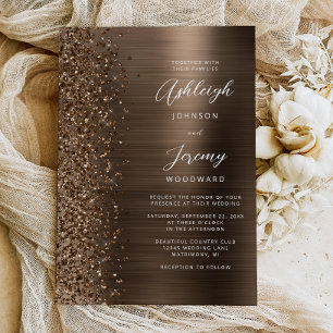 Bronze Glam gebürstete Metall-Glitter-Hochzeit Einladung