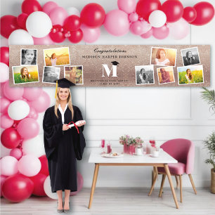 Bronze Glitter Monogramm 10 Foto Abschlussfeier Banner