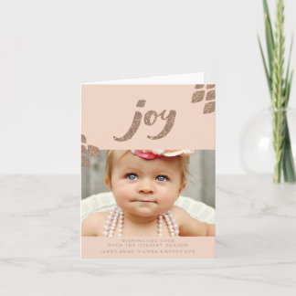 Bronze Glitter Peach Joy Xmas Photo Greeting Card Feiertagskarte