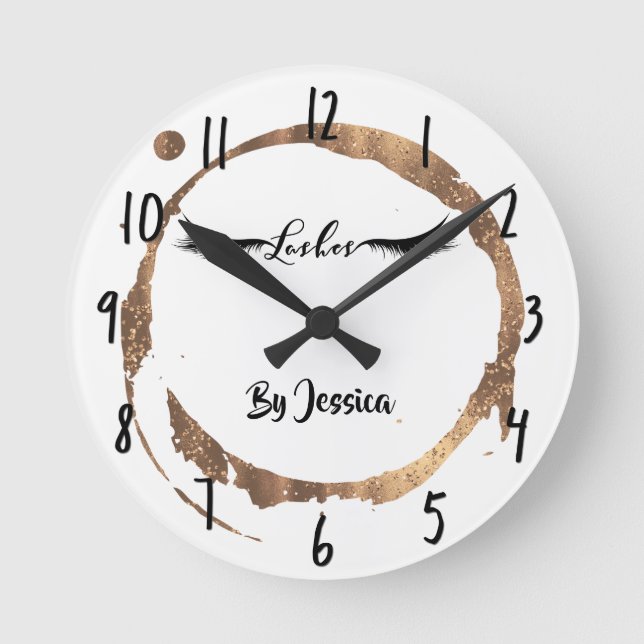 Bronze Glitzer Gold Stain Moderner Glam Lashes Runde Wanduhr (Vorderseite)
