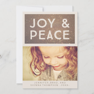 Bronze Glitzer Joy & Peace Foto Flat Feiertagskarte