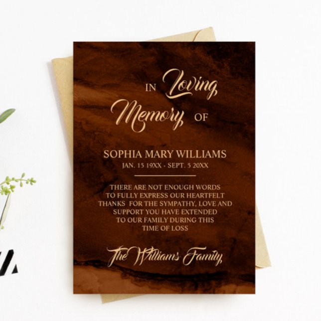 Bronze & Gold Beileid Memory dank Karte (Von Creator hochgeladen)