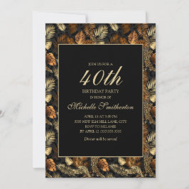 Bronze Gold Black Blätter 40. Geburtstag Party Einladung