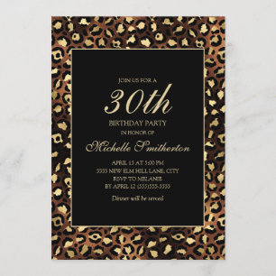 Bronze Gold Black Leopard 30. Geburtstagsfeier Einladung