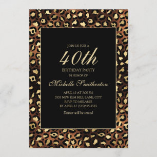 Bronze Gold Black Leopard 40. Geburtstagsfeier Einladung