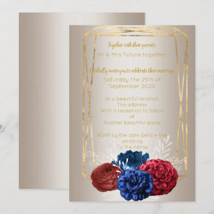 Bronze Gold Blumenstrauß Elegant Rot Blau Hochzeit Einladung