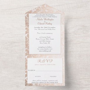 Bronze Gold Filigree Paisley Henna Wedding RSVP All In One Einladung
