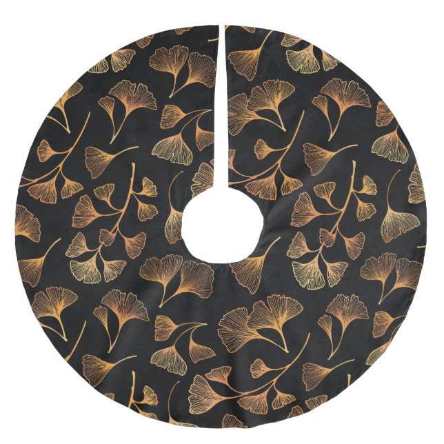 Bronze Gold Ginkgo Leaf Muster Polyester Weihnachtsbaumdecke (Vorderseite)