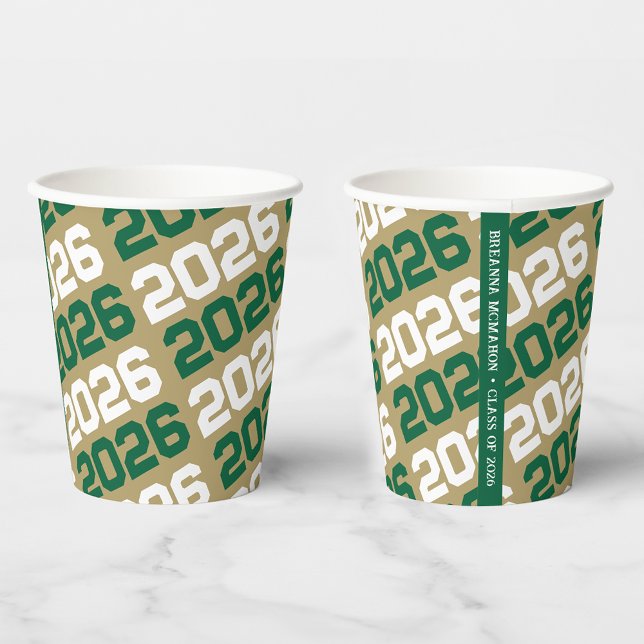 Bronze Gold & Green Class Year Abschluss Pappbecher (Von Creator hochgeladen)