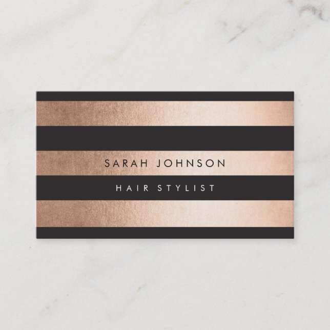 Bronze Gold Strips Hair Stylist Business Cards Visitenkarte (Vorderseite)