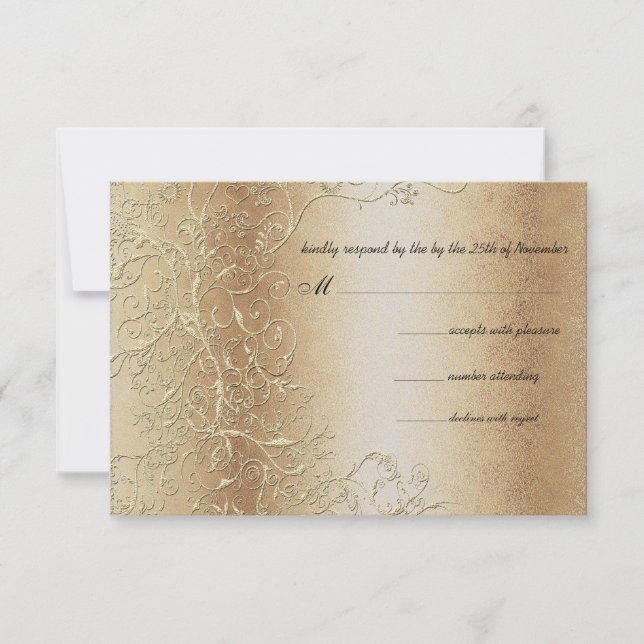 Bronze Gold und Black Wirbel Hochzeit RSVP Karte (Vorderseite)